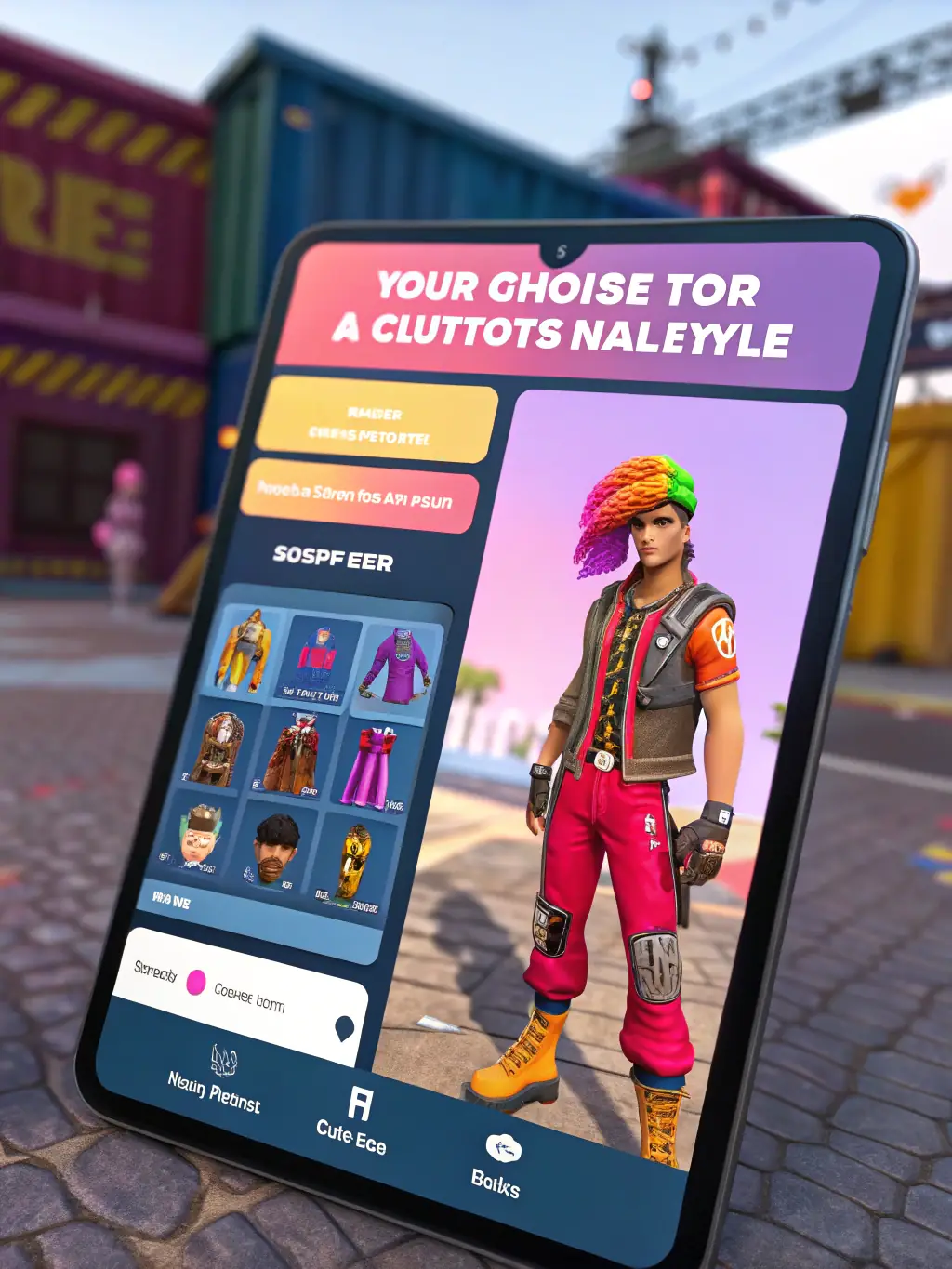 A screenshot from Road Trip: Royal Merge featuring character customization options, with various outfits, accessories, and vehicle upgrades.
